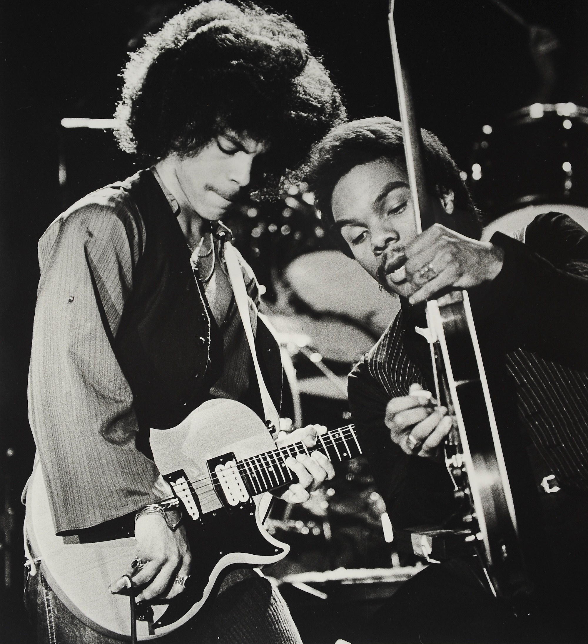 Prince (left) and bandmate Dez Dickerson, onstage at the Capri Theater in Minneapolis, Minnesota on January 5, 1979