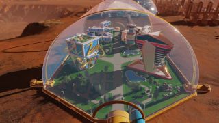 Tourist buildings in a Martian dome