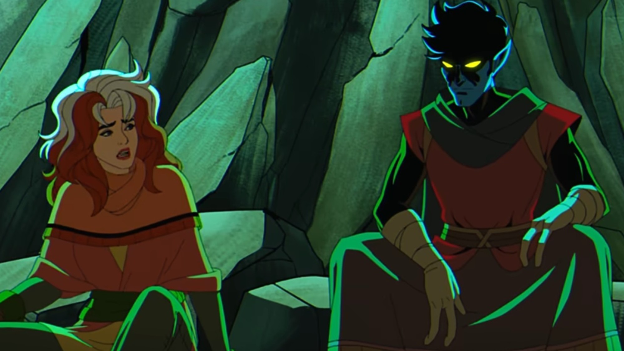 Rogue sitting with Nightcrawler in X-Men '97