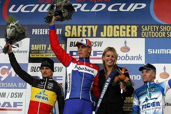 Vantornout finished third (far right) in the Netherlands, behind team-mate Bart Wellens and winner Lars Boom (Rabobank).