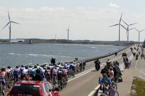 The windmills were spinning on the Dutch coast.