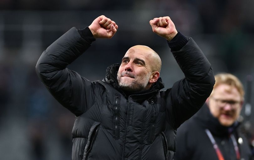 Pep Guardiola celebrates Manchester City&#039;s win over Newcastle United