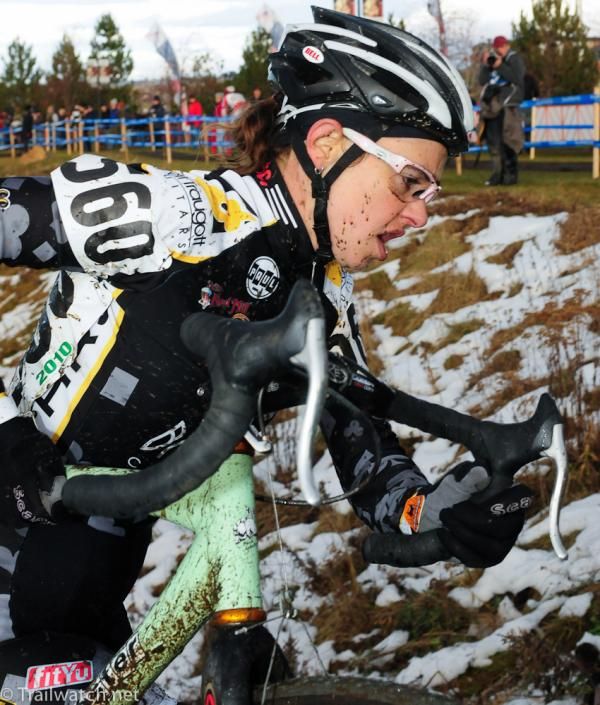 Stella Carey (Rock Lobster) climbing the steep steps on her way to a second place finish