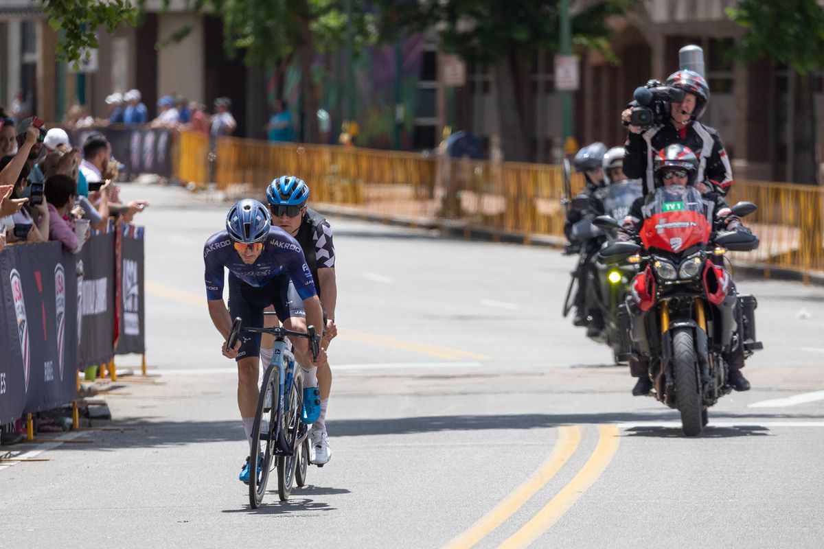 Scott McGill (Project Echelon Racing) initiated and/or drove a number of early breaks, but still managed to stay with the lead group until the penultimate climb, going on to finish fourth.