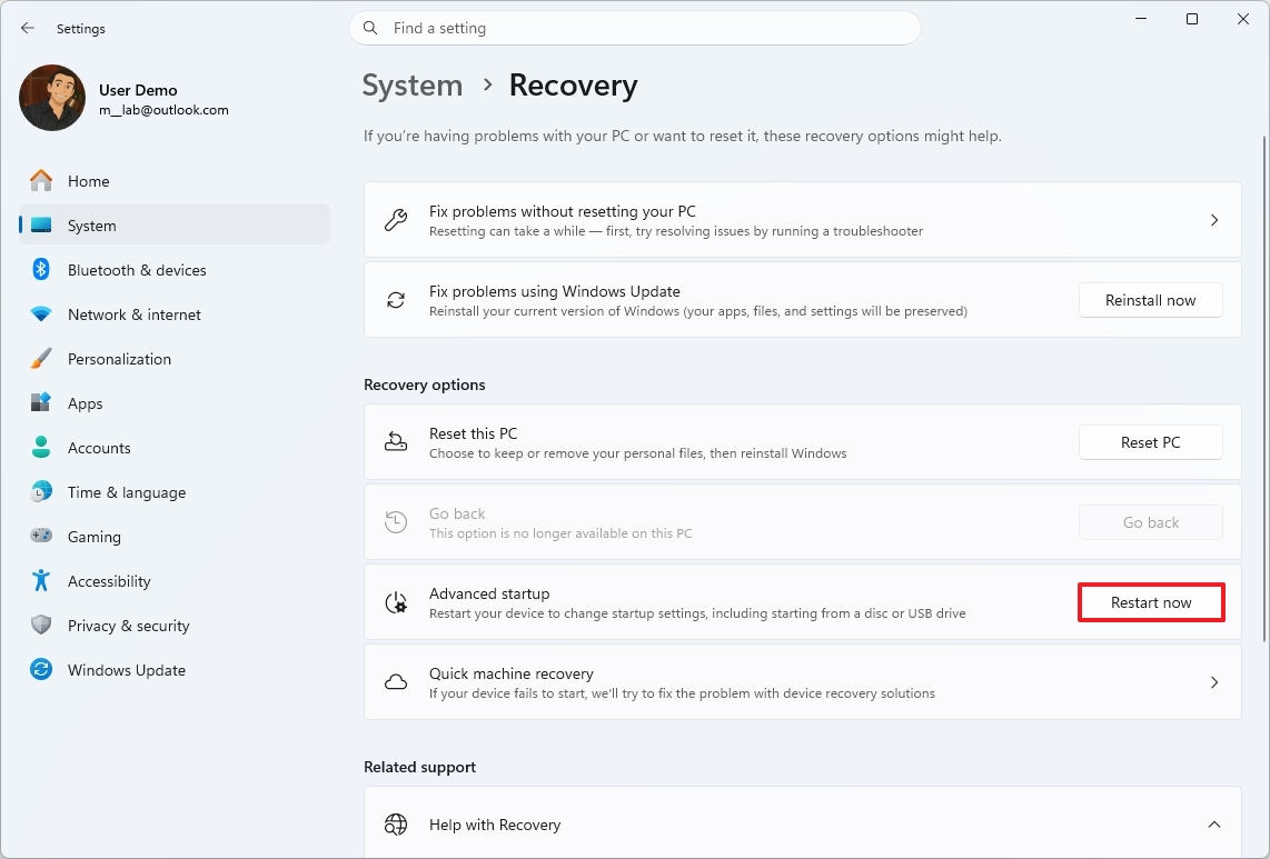 Windows 11 Advanced startup