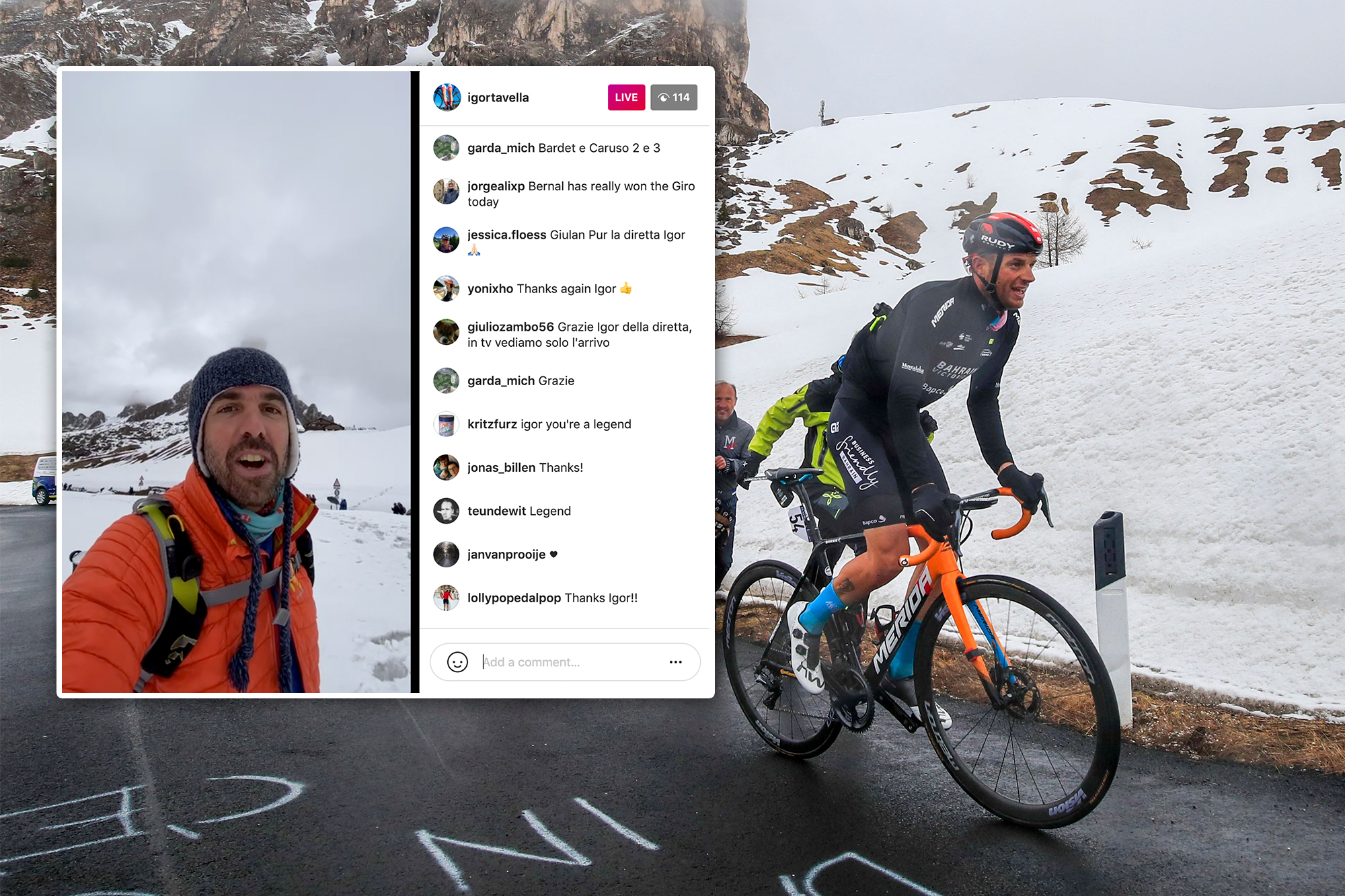 As TV coverage ground to a halt, this fan live-streamed stage 16 of the Giro dItalia on Instagram atop the Passo Giau Cycling Weekly