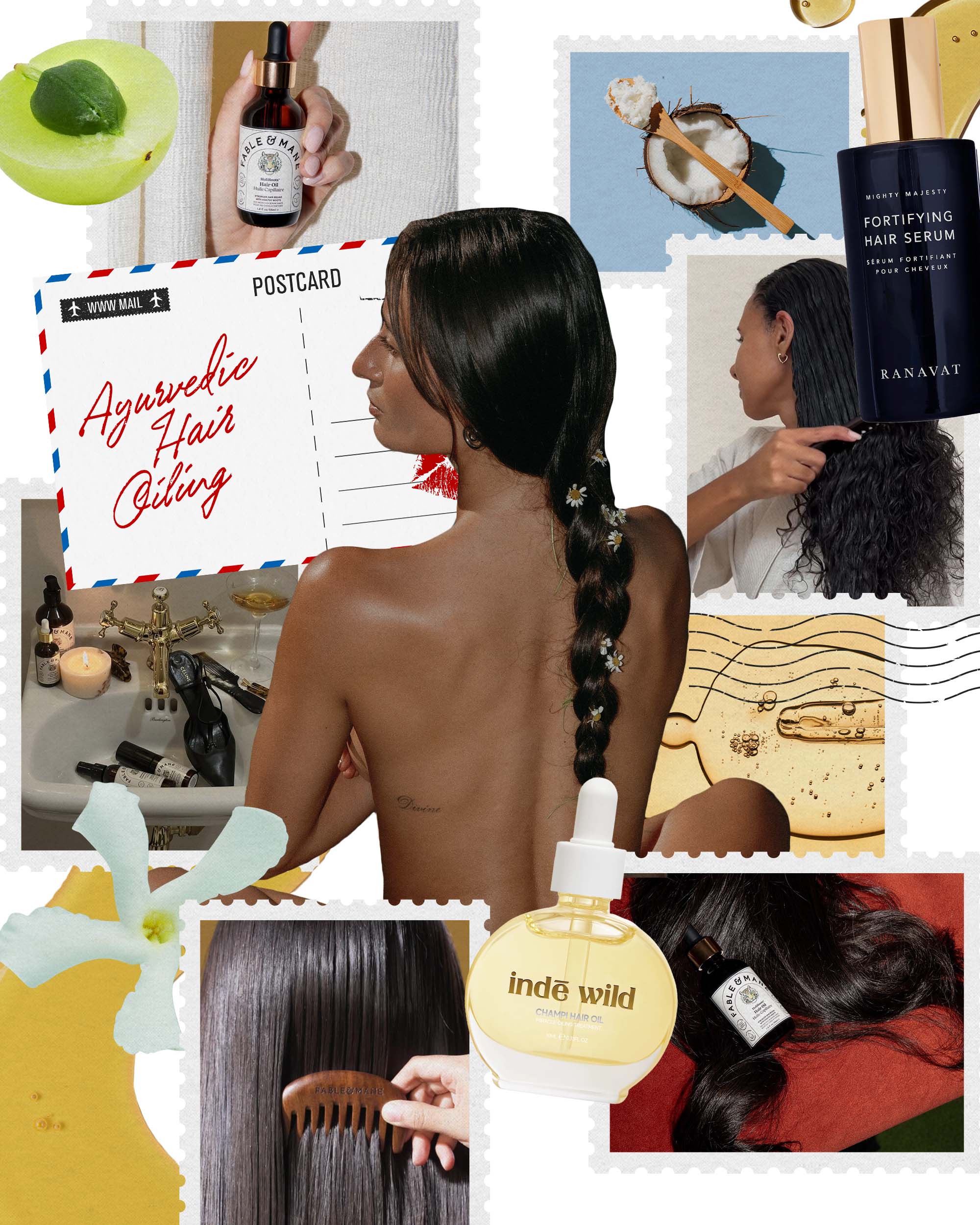 Ayurvedic hair oiling collage.
