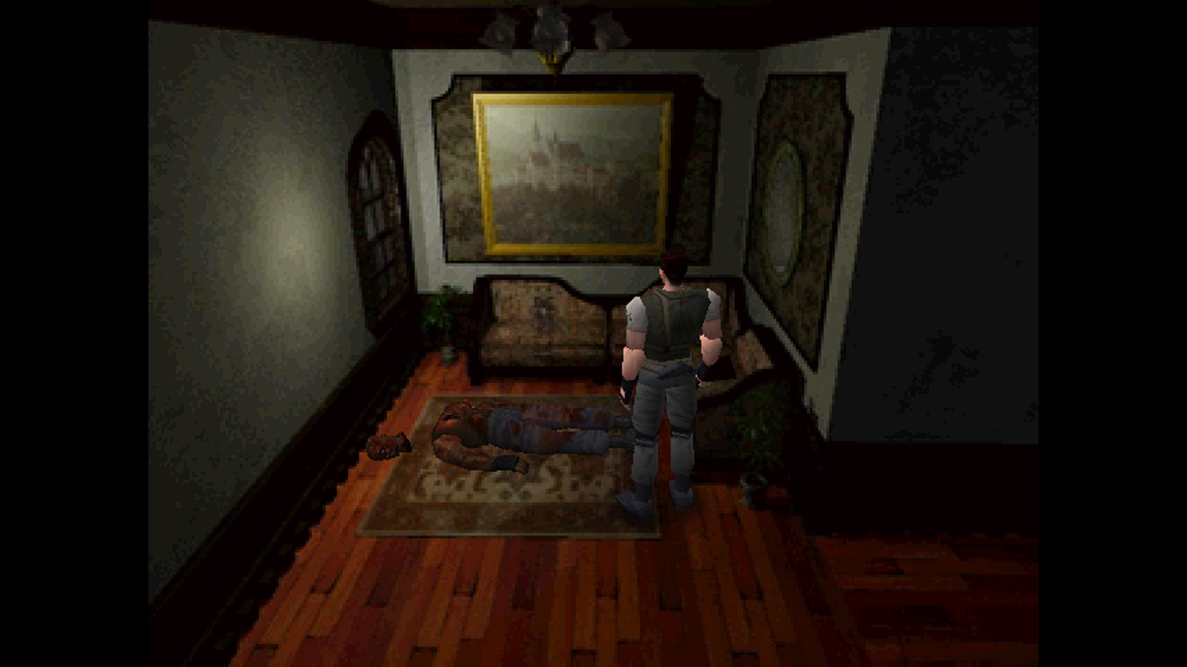 Chris Redfield stumbles upon a corpse.