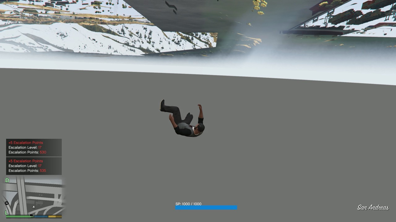 Franklin falls through the void.