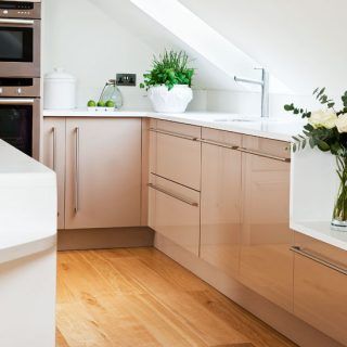 kitchen units with wooden flooring