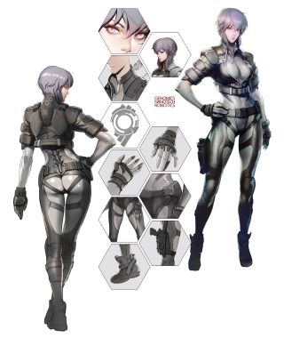 Anime characters to draw; concept art for an anime character with pink hair, dressed in a grey and black close-fitting military costume