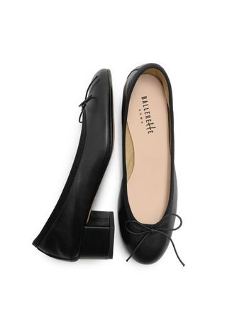 Black Leather Ballet Flats With Heel