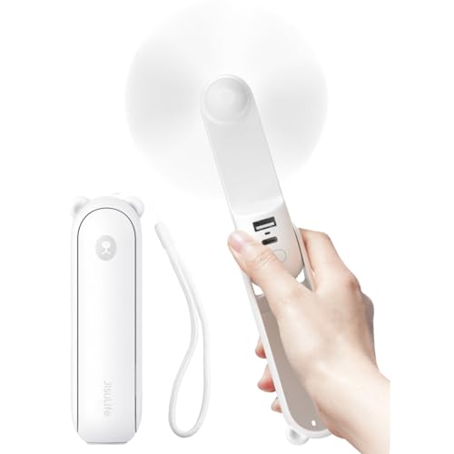 Jisulife Handheld Fan With 4500 Mah Powerbank Max 37 Hours Runtime, Personal Portable Fan Pocket Usb Powered Folding and Mini Rechargeable Quiet -White