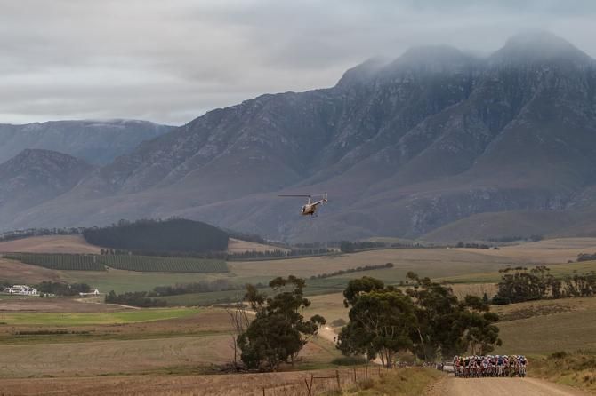 Riders leave Greyton during stage 4 of the Cape Epic
