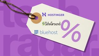 Tag with discount symbol on it with SiteGround, Hostinger and Bluehost logo on the tag