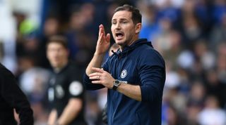 Chelsea interim manager Frank Lampard gives instructions to his team during the Premier League match between Chelsea and Brighton & Hove Albion at Stamford Bridge on April 15, 2023 in London, United Kingdom.