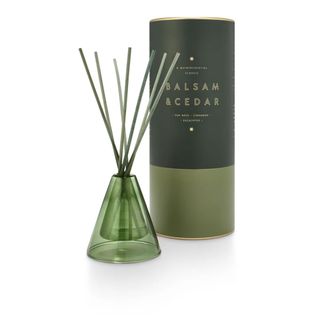 green glass reed diffuser with Balsam and cedar fragrance