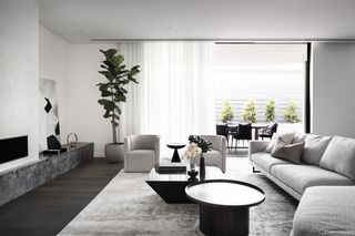 living room with white sofa