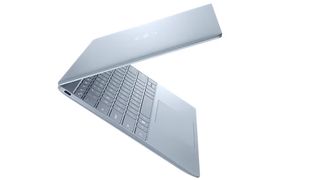 Side view of the Dell XPS 13 2022 laptop on white background