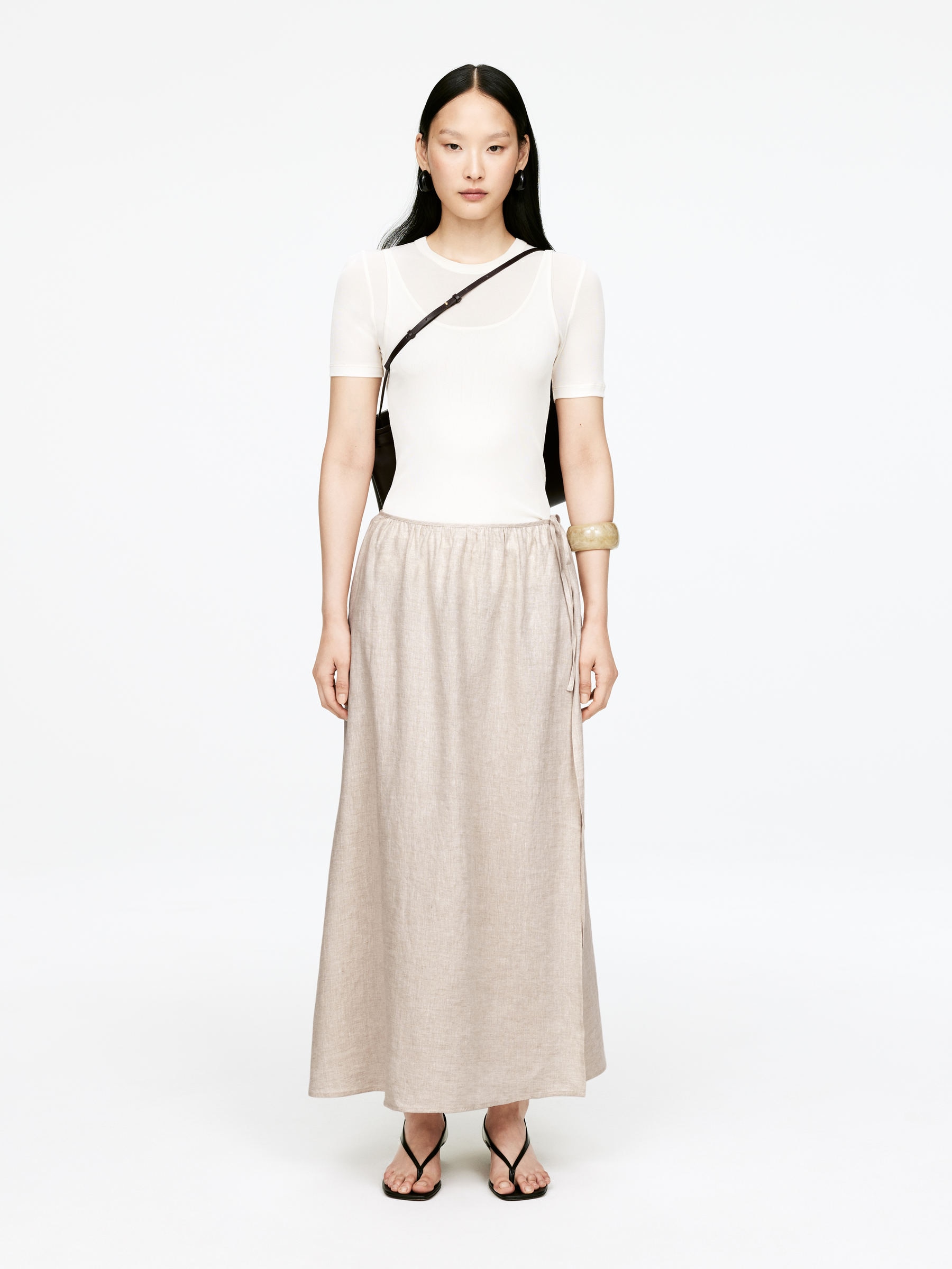 Linen wrap skirt - beige - woman - Arket GB
