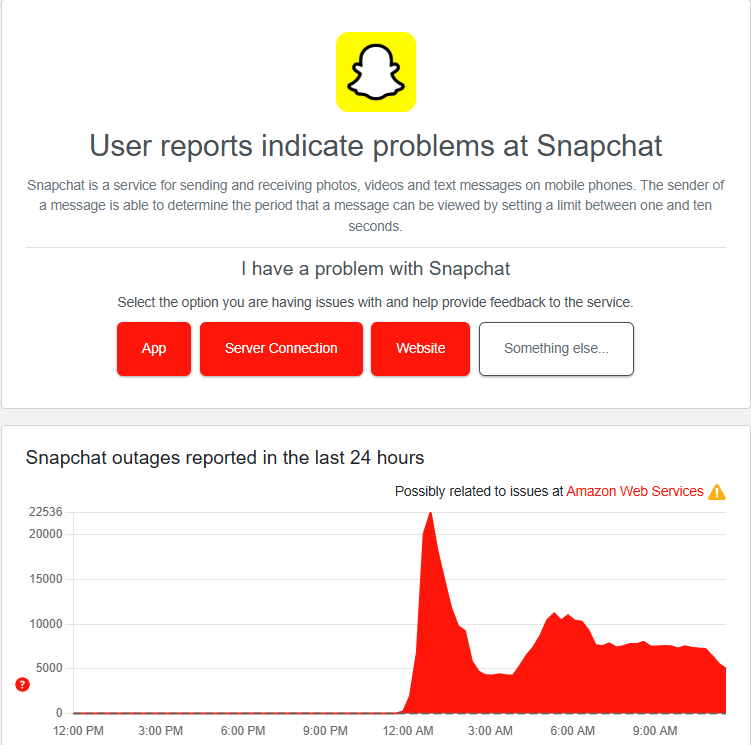 Snapchat outage 10-20-2025