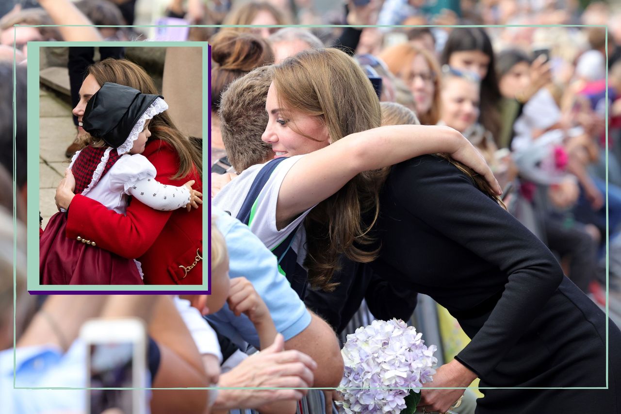 Kate Middleton hugging fan with a drop in of Kate hugging a fan