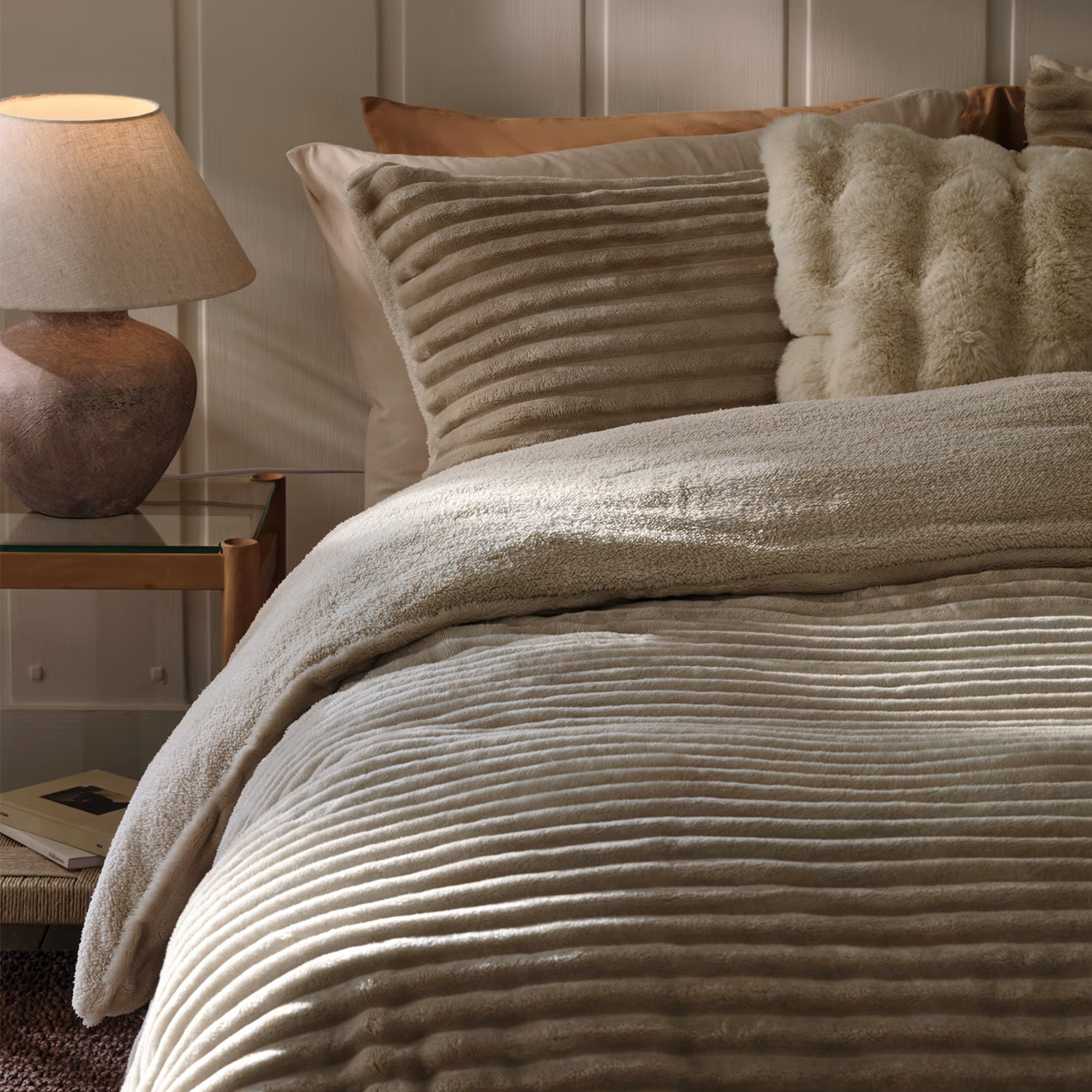 M&amp;amp;S Cloud Fleece Striped Bedding Set