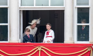Prince Louis and Princess Charlotte with Duchess Sophie on the Buckingham Palace balcony