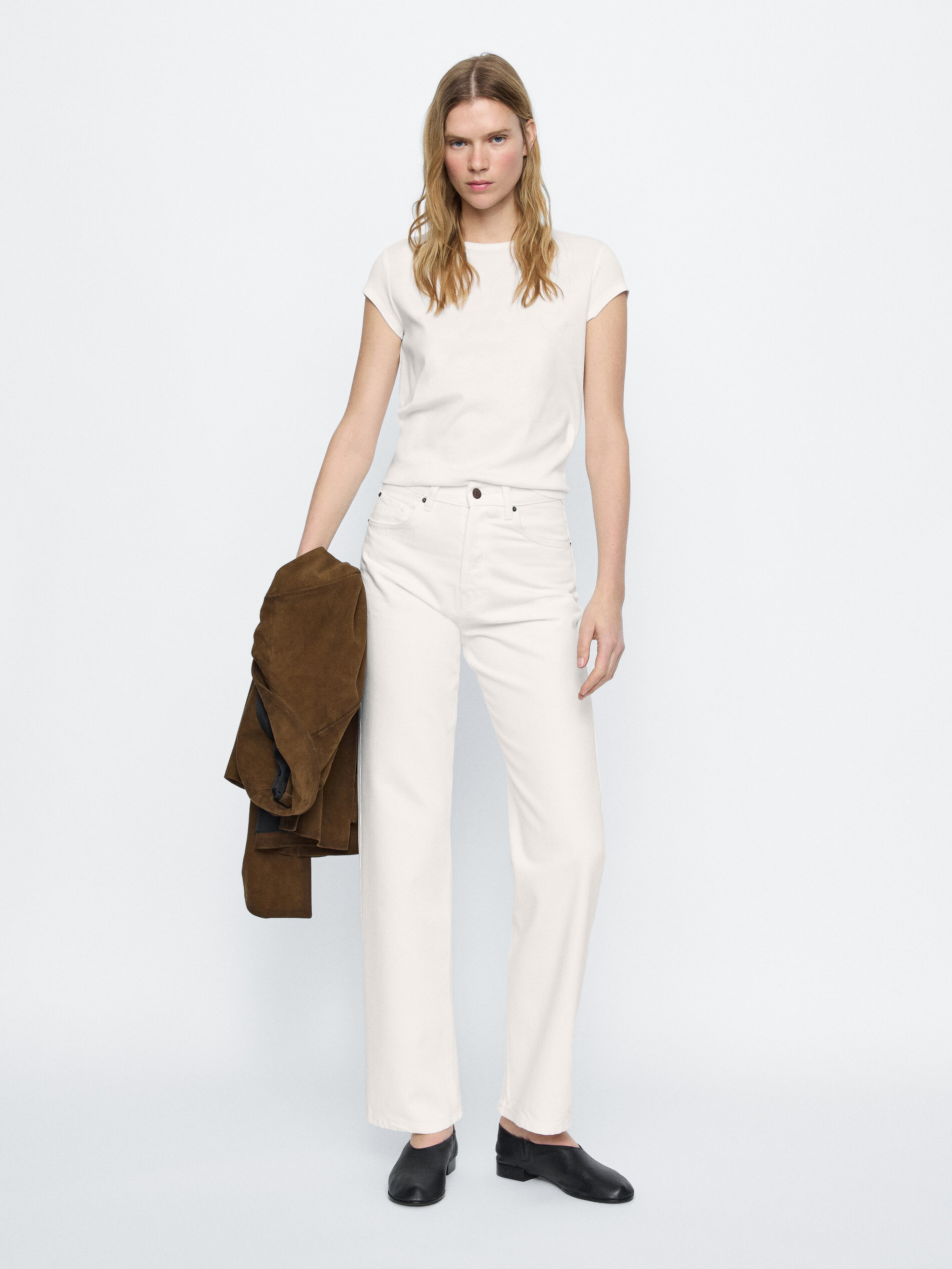 Cotton Blend High-Waist Straight-Leg Jeans