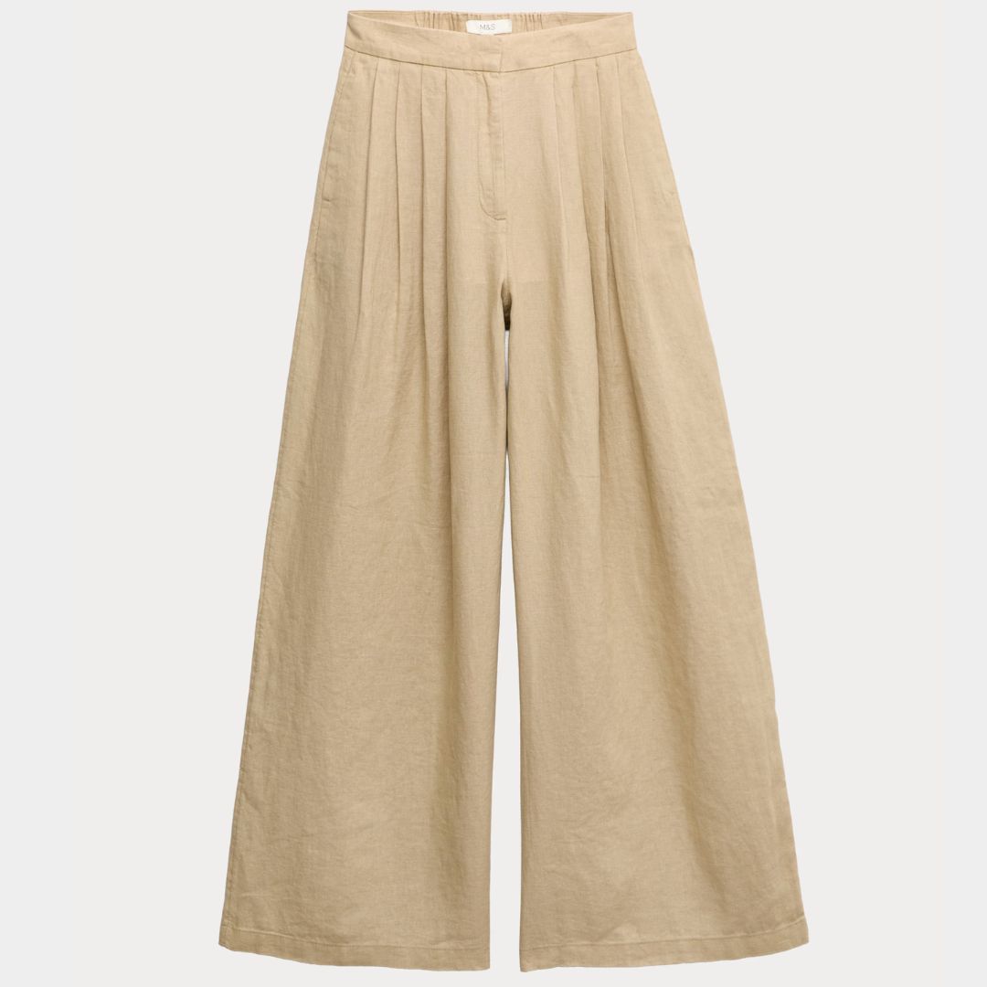 M&amp;amp;S Sandstone Pure Linen Wide-Leg Trousers