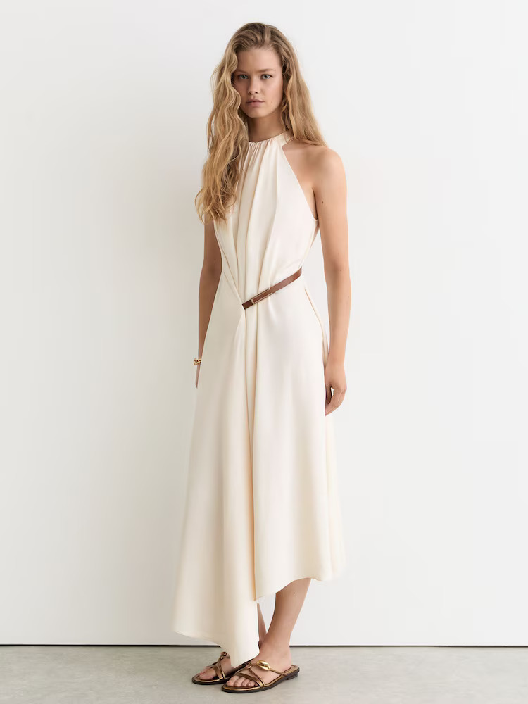 Reiss, Half-Belt Gathered Maxi Dress in Ivory