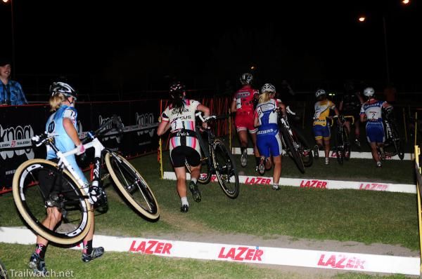 The lead women all chose to run these uphill steps