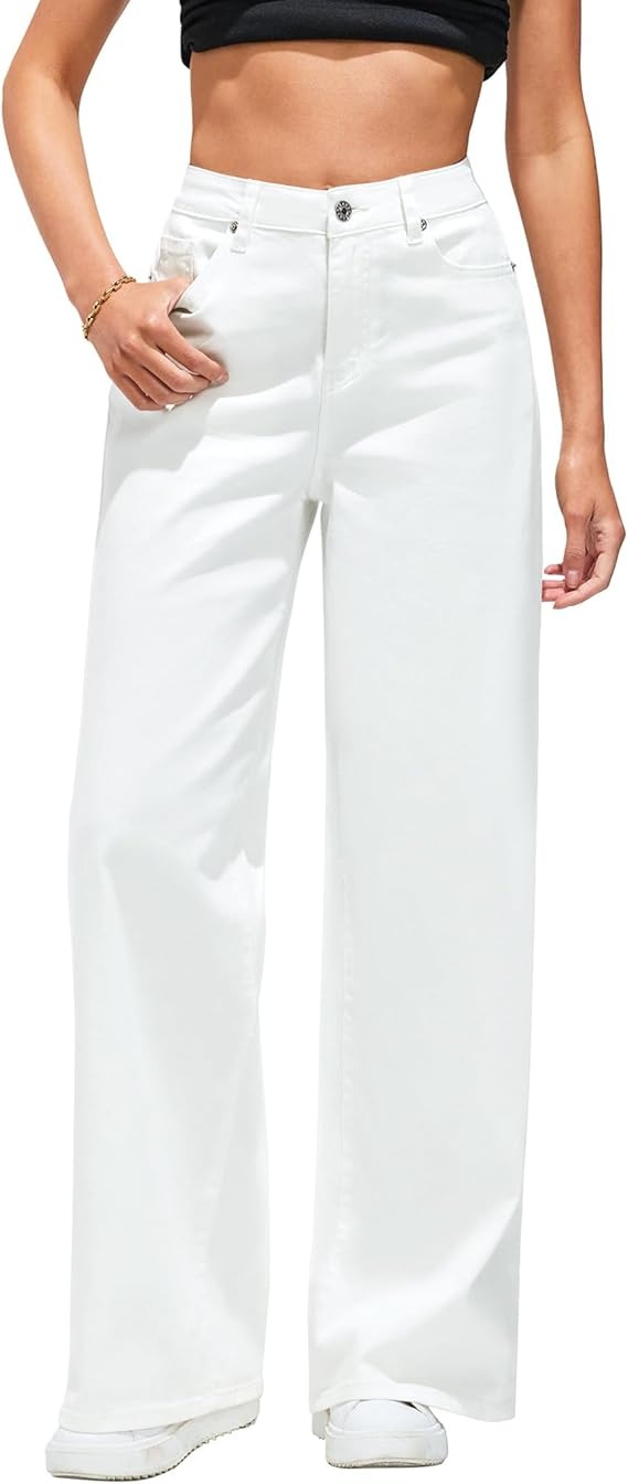 LookbookStore, Lookbookstore Cute Trendy Baggy High Waisted Jeans for Women - Ivory White, Size Small (us 4-6)