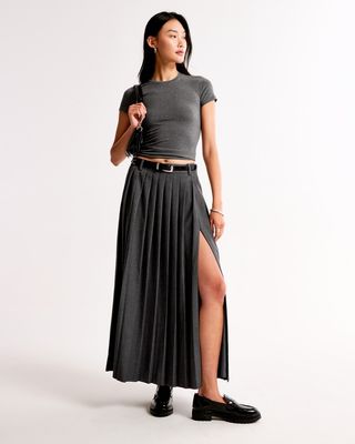 Abercrombie, Mid Rise Pleated Maxi Skirt