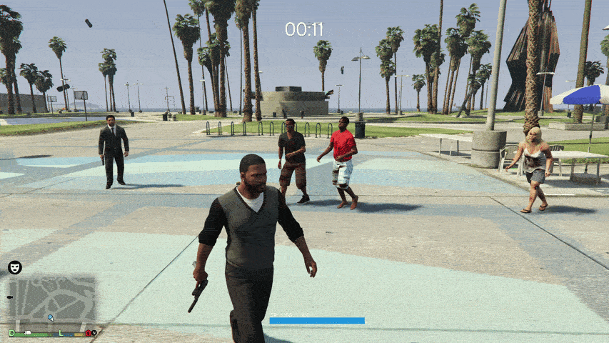 Shooting a car at zombies.