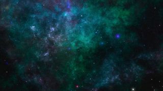 clouds of blue and green gas on a starry background