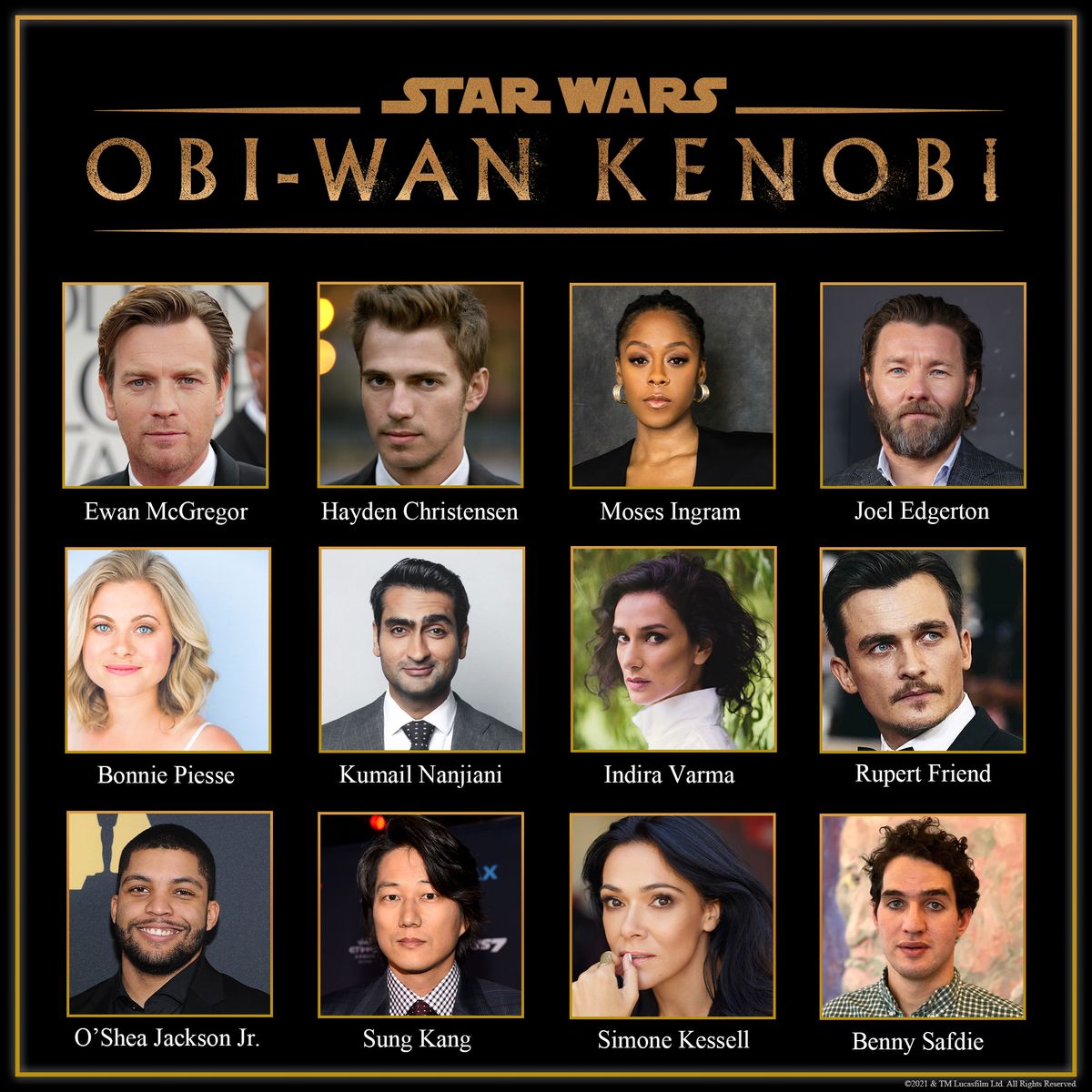 The cast of the Obi-Wan Kenobi series, including Ewan McGregor, Hayden Christensen, Moses Ingram, Joel Edgerton, Bonnie Piesse, Kumail Nanjiani, Idira Varma, Rupert Friend, O&#039;Shea Jackson Jr., Sung Kang, Simone Kessell and Benny Safdie