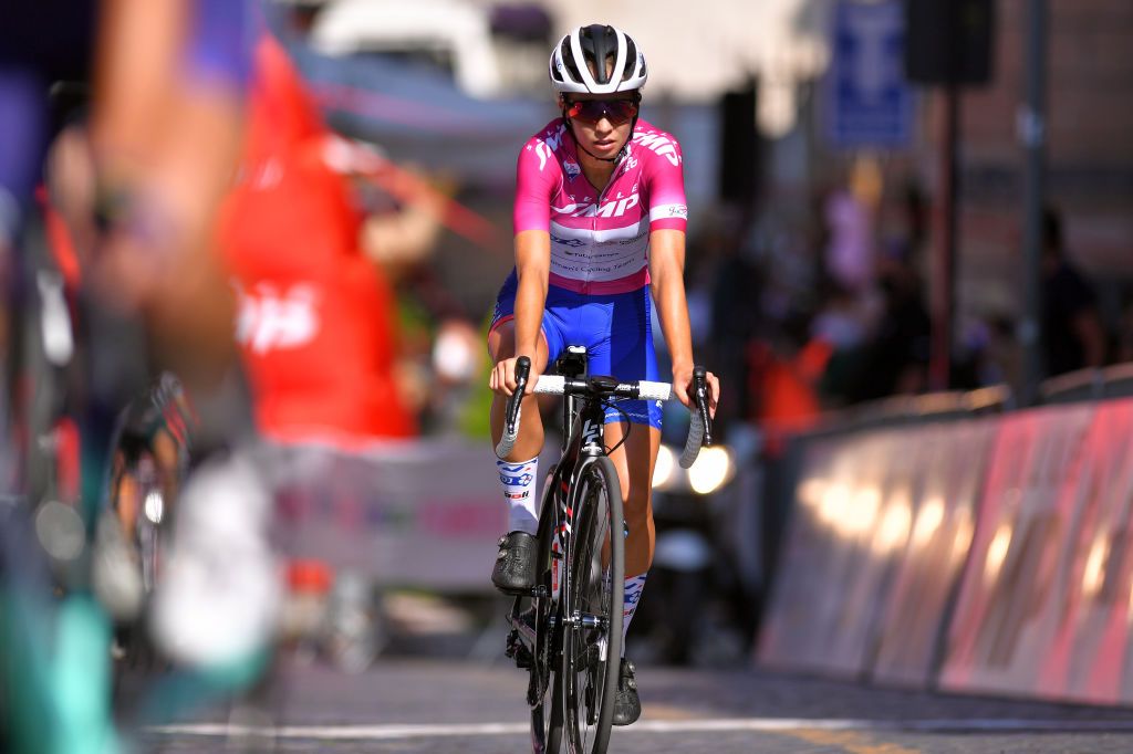 TIVOLI ITALY SEPTEMBER 14 Arrival Cecilie Uttrup Ludwig of Denmark and Team FDJ Nouvelle Aquitaine Futuroscope Points Jersey during the 31st Giro dItalia Internazionale Femminile 2020 Stage 4 a 1703km stage from Assisi to Tivoli 237m GiroRosaIccrea GiroRosa on September 14 2020 in Tivoli Italy Photo by Luc ClaessenGetty Images