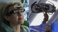 Coakley (Kate McKinnon) looks up in In the Blink of an Eye, while WALL-E watches EVE.