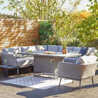 Danetti Romero Grey Fire Pit with Kendal Corner Bench and Chair Set