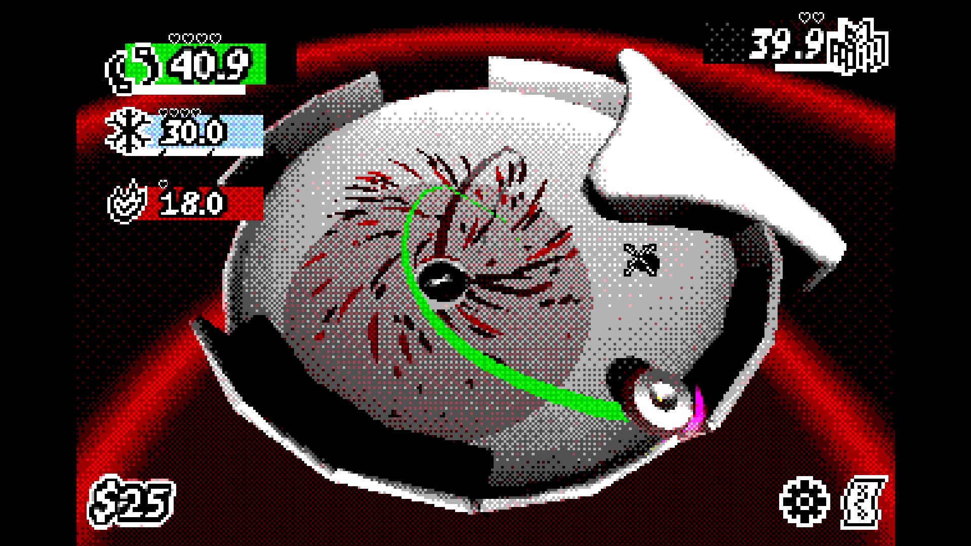 Two tops battle against a sinister red background in From the Top.