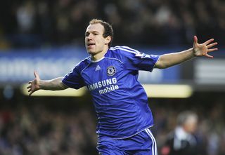 Arjen Robben of Chelsea celebrates as his shot deflects off of Abel Xavier of Middlesbrough for their second goal during the Barclays Premiership match between Chelsea and Middlesbrough at Stamford Bridge on February 10, 2007 in London, England. (Photo by Paul Gilham/Getty Images)