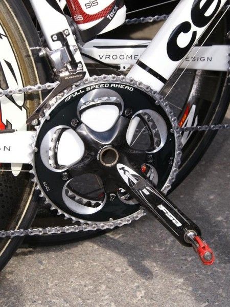 O'Grady's tried-and-true FSA crank (labeled as a K-Force Light but clearly more of the SL-K variety) gets the job done.