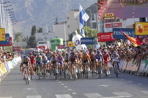 The Vuelta peloton complete stage 10 together