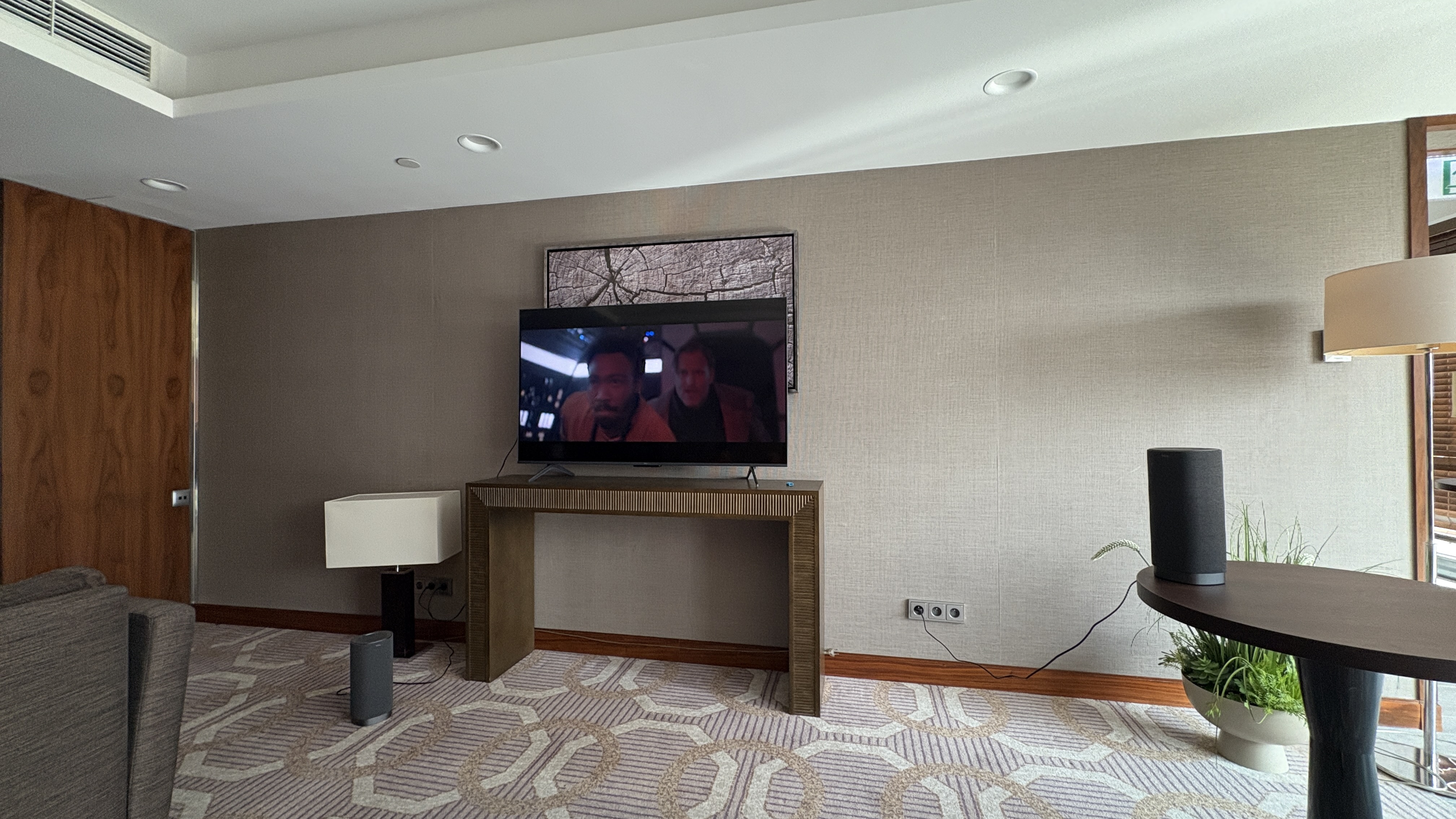 Speaker set up in a modern hotel function room