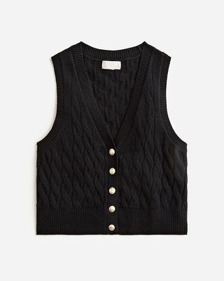 Cashmere Cropped Cable-Knit Sweater-Vest