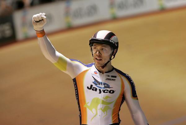 Shane Perkins celebrates victory in Melbourne