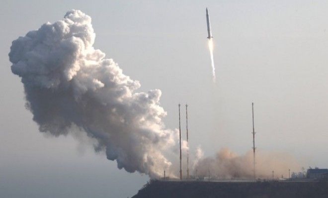 South Korea&amp;#039;s Naro rocket lifts off from the launch pad at Goheung Space Center on Jan. 30.