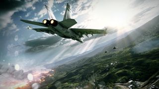 A jet flying over jungles in Battlefield 3