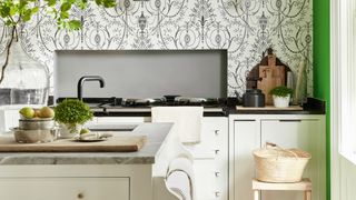 Kitchen wallpapered with wallpaper from Little Greene